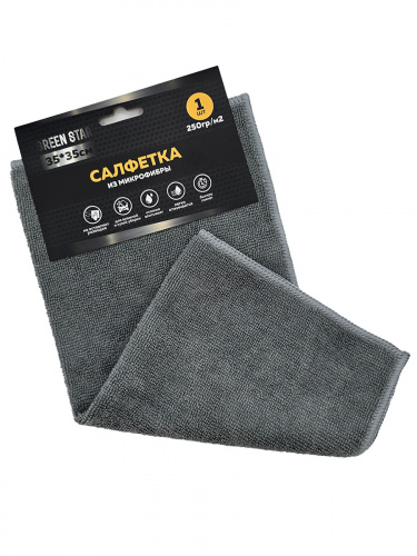 Салфетка из микрофибры 35x35 см Green Star серая 250 гр/м2, шт