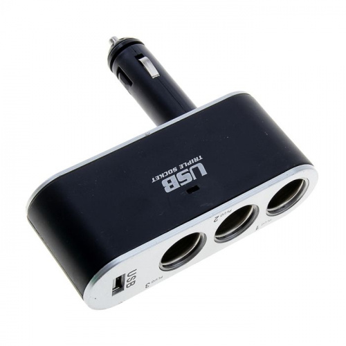 Разветвитель прикуривателя 3-ой +1 выход USB WF0100 500мА 12/24V